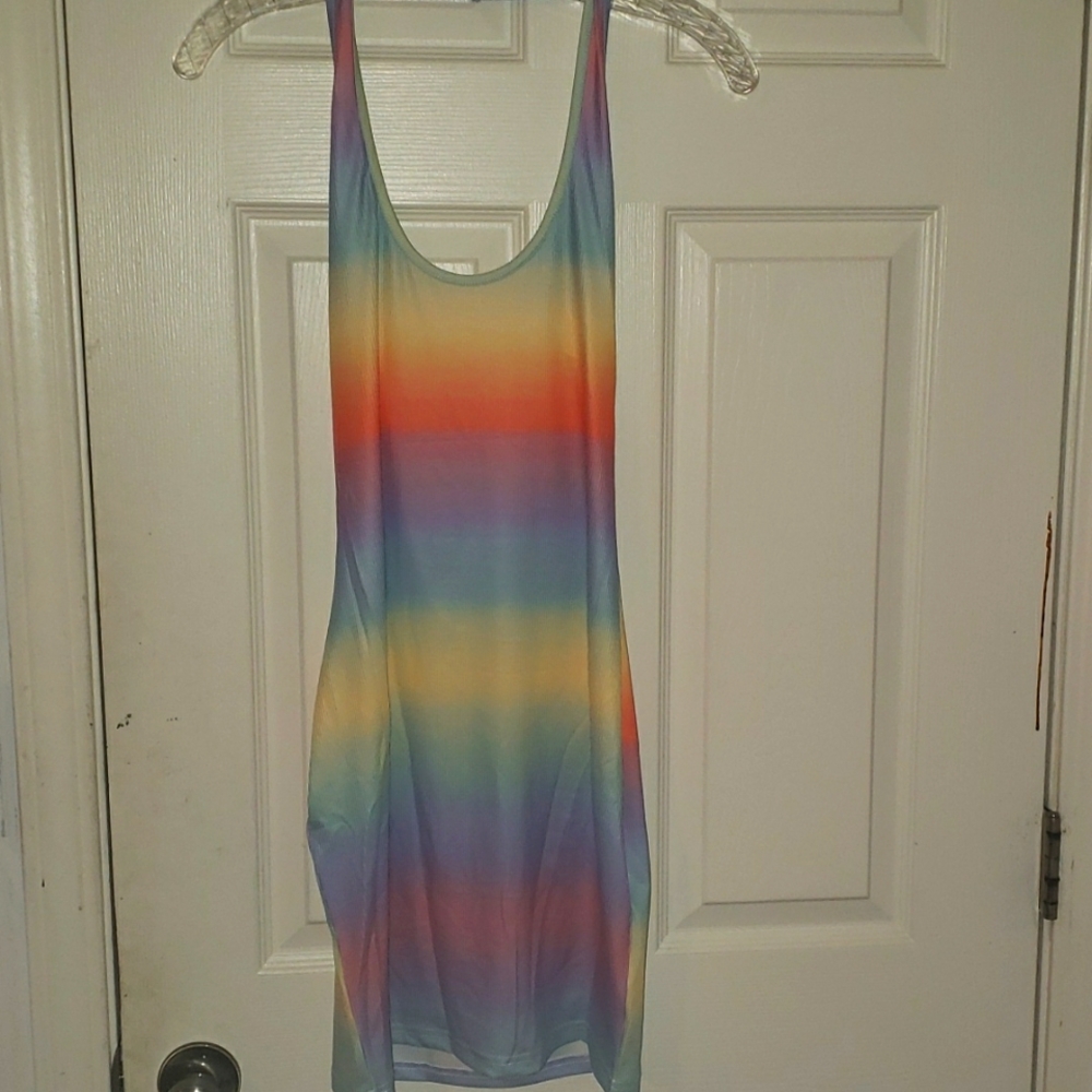 Shein Rainbow Bodycon Backless Halter Dress